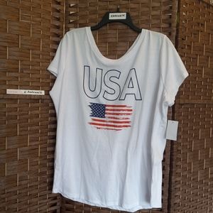 Adiva Patriotic USA American Flag Short Sleeve Graphic Tee 3X